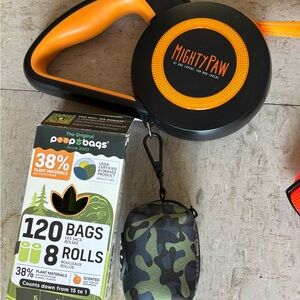 Orange Retractable Dog Leash with Camouflage Bag Holder